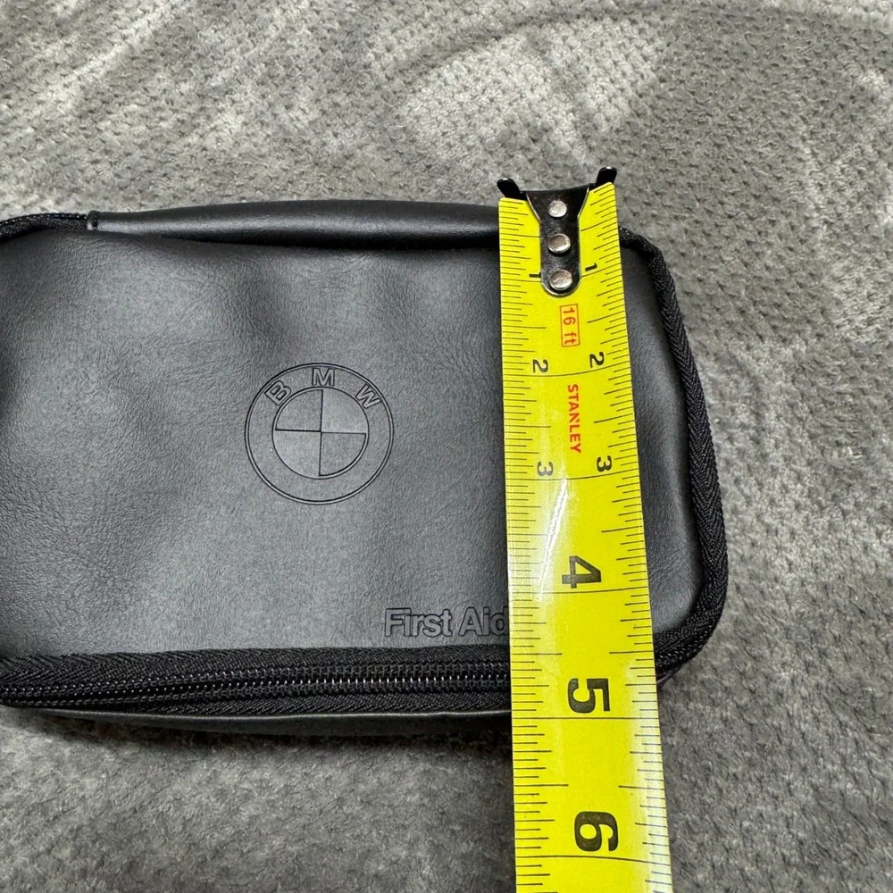 BMW First Aid Kit Pouch Black Faux Leather Zippered Emergency Storage Bag